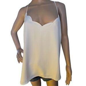 J. By J. Crew Cream Scalloped Neck Spaghetti Strap Flowy Blouse